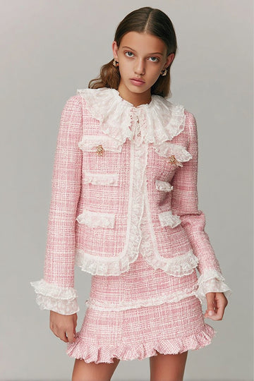 Tweed Pink 2-Piece Tea Party Dress with Lace